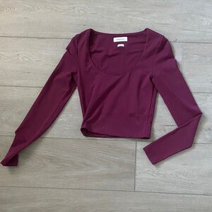 Aritzia Babaton Deep Burgundy Wine Long Sleeve Fitted Crop Top